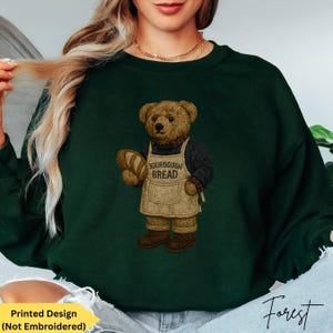 Bear Sweatshirt for Sourdough Bread Maker, Vintage-Inspired Nostalgic Women's Bear Sweaters, Cozy and Charming Sourdough Lover Shirt Baker Gift, Trendy 1990s Preppy Classy Bear Crewneck for Youth