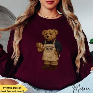 Bear Sweatshirt for Sourdough Bread Maker, Vintage-Inspired Nostalgic Women's Bear Sweaters, Cozy and Charming Sourdough Lover Shirt Baker Gift, Trendy 1990s Preppy Classy Bear Crewneck for Youth