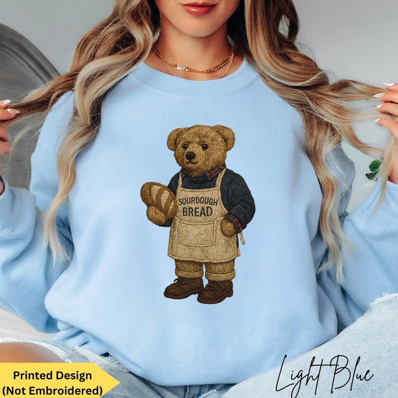 Bear Sweatshirt for Sourdough Bread Maker, Vintage-Inspired Nostalgic Women's Bear Sweaters, Cozy and Charming Sourdough Lover Shirt Baker Gift, Trendy 1990s Preppy Classy Bear Crewneck for Youth