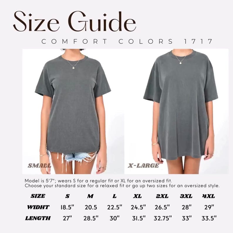 Op de afbeelding: Maattabel voor een T-shirt met maten in inches voor verschillende maten: Small, Medium, Large, X-Large, 2XL, 3XL en 4XL. De maten omvatten breedte en lengte.