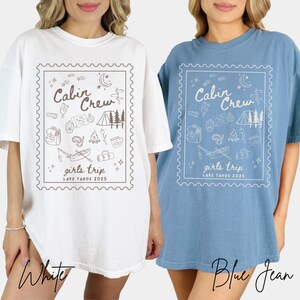 Custom Girls Trip Cabin Crew Tshirt Camping Shirt Gift for Outdoor Lover, Doodle Line Art Comfort Colors Personalized Friends Glamping Group Matching Tee, Plus Sizes