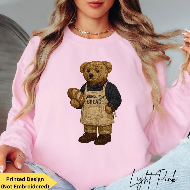 Bear Sweatshirt for Sourdough Bread Maker, Vintage-Inspired Nostalgic Women's Bear Sweaters, Cozy and Charming Sourdough Lover Shirt Baker Gift, Trendy 1990s Preppy Classy Bear Crewneck for Youth