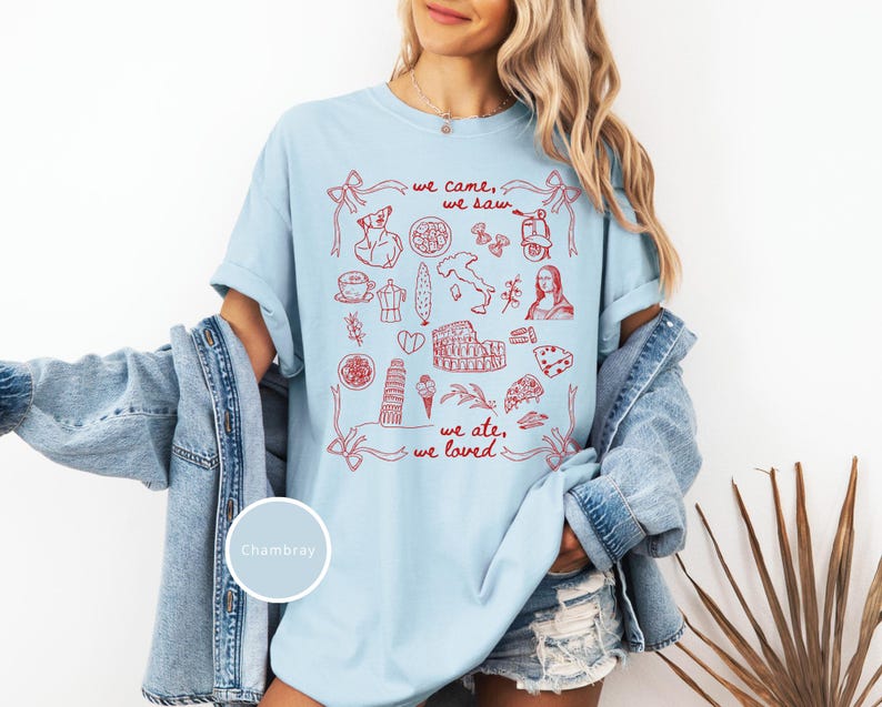 Italy Shirt, Italy Vacation Tshirt Gift for Her, Comfort Colors Love Italy Shirt, Sister Trip Italy, Girls Trip Italy, Coquette Italian Shirt, Italy Gift, Doodle Sketch Italy Travel Shirt, Ciao Shirt Plus Size