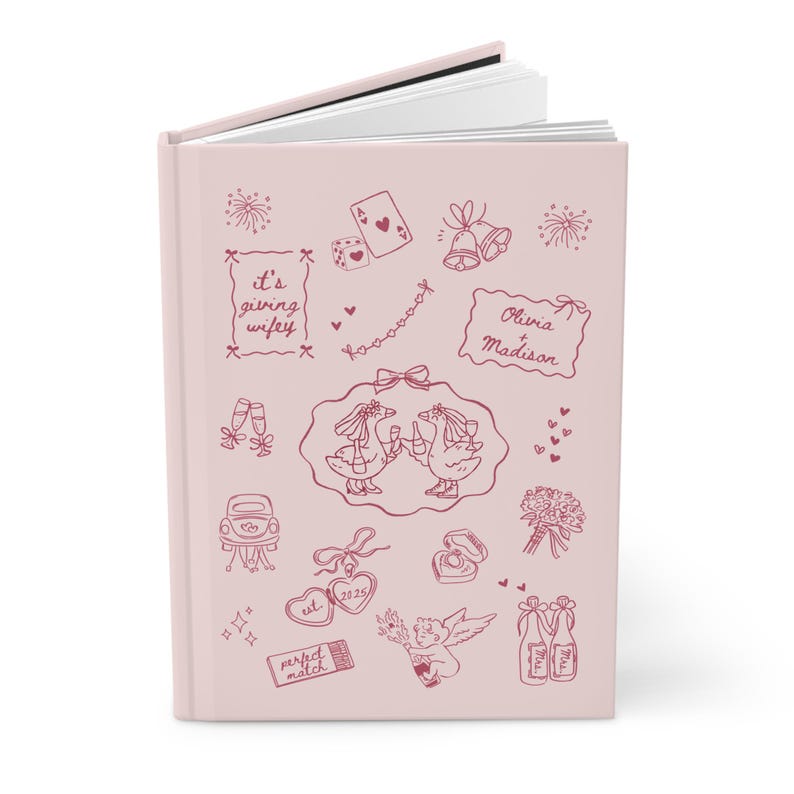 Personalized LGBTQ engagement gift wedding planning journal with a matte hardcover. Perfect for keeping track of all your wedding plans and ideas. Ideal gift for brides-to-be. Relevant for weddings, engagements, proposal parties and bridal showers gift for lesbian couples. Future Mrs. & Mrs. gift.