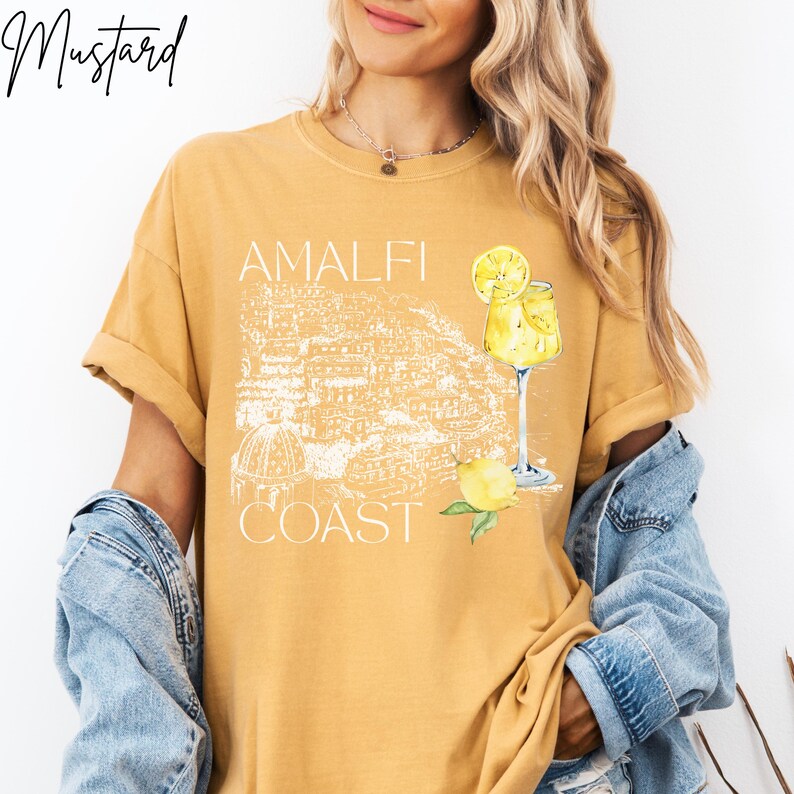 Comfort Colors Summer Tshirt Amalfi Coast Travel Shirt Gift for Her, Watercolor Lemon Limoncello Graphic Tee, Italy Vacation Beach Coverup Plus Sizes