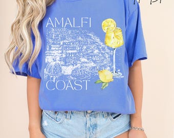 Comfort Colors Summer Tshirt Amalfi Coast Travel Shirt Gift for Her, Watercolor Lemon Limoncello T Shirt, Italy Vacation Beach Coverup
