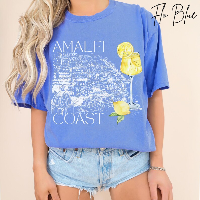 Comfort Colors Summer Tshirt Amalfi Coast Travel Shirt Gift for Her, Watercolor Lemon Limoncello Graphic Tee, Italy Vacation Beach Coverup Plus Sizes