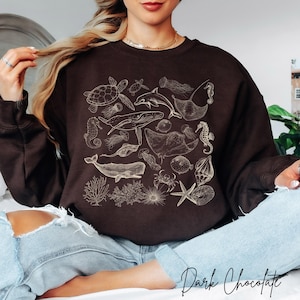 Vintage Aesthetic Sea Animals Sweatshirt Marine Life Shirt Gift for Ocean Lover, Retro Sea Creature Sweater, Marine Biologist Gift,Plus Size