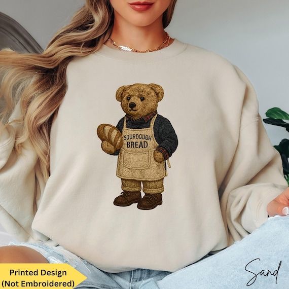 Bear Sweatshirt for Sourdough Bread Maker, Vintage Aesthetic Unisex Bear Sweaters Baking Lover Gift, Bear Youth Crewneck Sweater