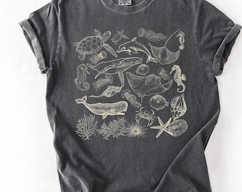 Sea Animals 90s Vintage Style Tshirt, Retro Comfort Colors® Y2k Ocean Graphic Tee, Sealife, Whale, Turtle, Dolphin, Jelly Fish Shirt