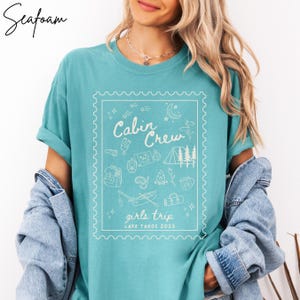 Custom Girls Trip Cabin Crew Tshirt Camping Shirt Gift for Outdoor Lover, Doodle Line Art Comfort Colors Personalized Friends Glamping Group Matching Tee, Plus Sizes