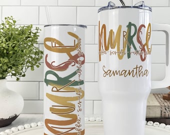 Custom Fall Nurse Tumbler, Holiday Gift for Nurse, Personalized Nurse Appreciation Gift, 40oz Tumbler With Handle, Nurse Thank You Cup