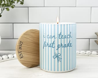 Graduating Teacher Candle, Became A Teacher Striped Candle, New Teacher Gift, Custom Education Graduation Gift First Year