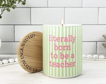 Custom First Grade Teacher Candle, Became A Teacher Striped Candle, New Teacher Gift, Custom Education Graduation Gift First Year