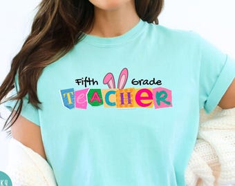 Teacher Easter Shirt, Teachers Easter Day Outfit, 5th Grade Crew T-Shirts, Elementary Teacher Appreciation Gift, Fifth Grade Teacher Shirt