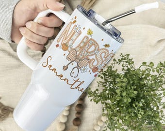 Custom Fall Nurse Tumbler, Holiday Gift for Nurse, Personalized Nurse Appreciation Gift, 40oz Tumbler With Handle, Nurse Thank You Cup