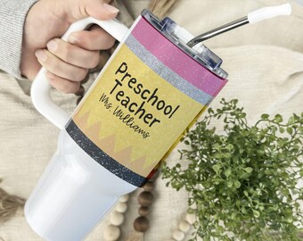 Personalized Preschool Teacher Tumbler 40oz, Tumbler 20oz Teacher Appreciation Gifts, Teacher Thank You Travel Mug Cup, Tumbler with Handle