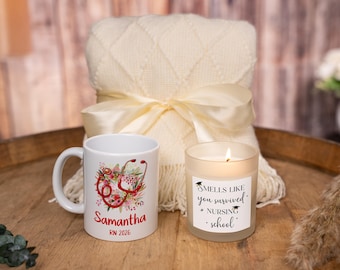 Nurse Graduation Gift Basket, College Graduation Gift For Daughter, Custom Nurse Mug, Nurse Candle, Nurse Care Package, Gift for Nurse