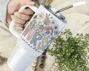 Custom Nurse Tumbler, Gift for Nurse, Personalized Nurse Appreciation Gift, 40oz Tumbler With Handle, Custom Nurse Gift, Nurse Thank You Cup
