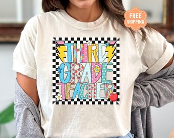 Comfort Colors Third Grade Retro Teacher Shirt, Back to School Teacher Team T-Shirt, 3rd Grade Teacher, Elementary Teacher Appreciation Gift