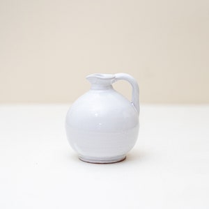 Mini Vintage Stoneware Pitcher for Small Flowers, Simple Minimalist Decor, Handmade Retro White Tiny Bud Vase, Neutral Decor