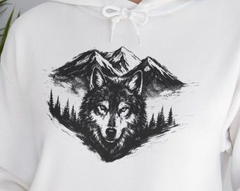 Wolf Mountain Grafik-Hoodie | Gemütliche Waldillustration