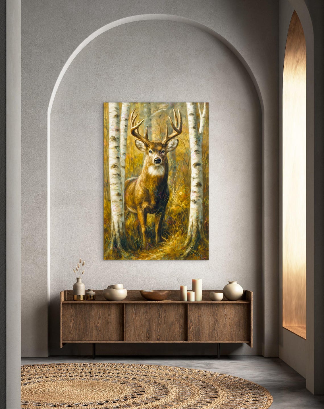 Whitetail Deer Canvas Wall Art | Birch Forest Wildlife Painting ...