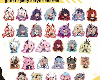 Honkai Impact 3rd Glitter Epoxy Acrylic Charms | Elysia, Kevin, Mobius, Kiana Kaslana, Raiden Mei, Fu Hua, Aponia, Durandal, Rita
