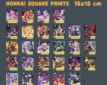 Honkai Square Prints: Elysia, Raiden Mei, Sampo, Jiaoqiu, Aventurine, Sparkle, Castorice and others