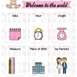 Póster de nacimiento personalizado / Impresión digital de estadísticas del bebé / Arte mural para habitación infantil / Regalo para recién nacidos (niña y niño) / Descarga instantánea