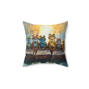 Soft Frog Pillow Cozy Colorful Frogs Square Pillow Sunset Couch Pillow Home Décor