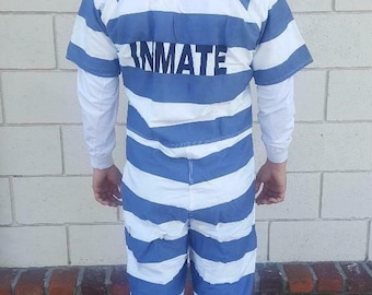 Jail Prison Inmate Jumpsuit Blue and White Stripe Halloween Costume Sizes 2XL to 7XL