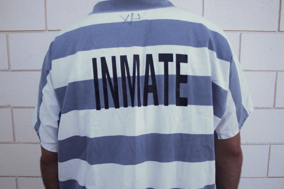 Jail Prison Inmate Jumpsuit Blue and White Stripe Halloween Costume Sizes 2XL to 7XL