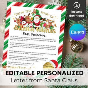 Carta a Papá Noel editable de descarga instantánea, carta oficial de Papá Noel, correo del Polo Norte en Nochebuena, plantilla imprimible de carta a Papá Noel
