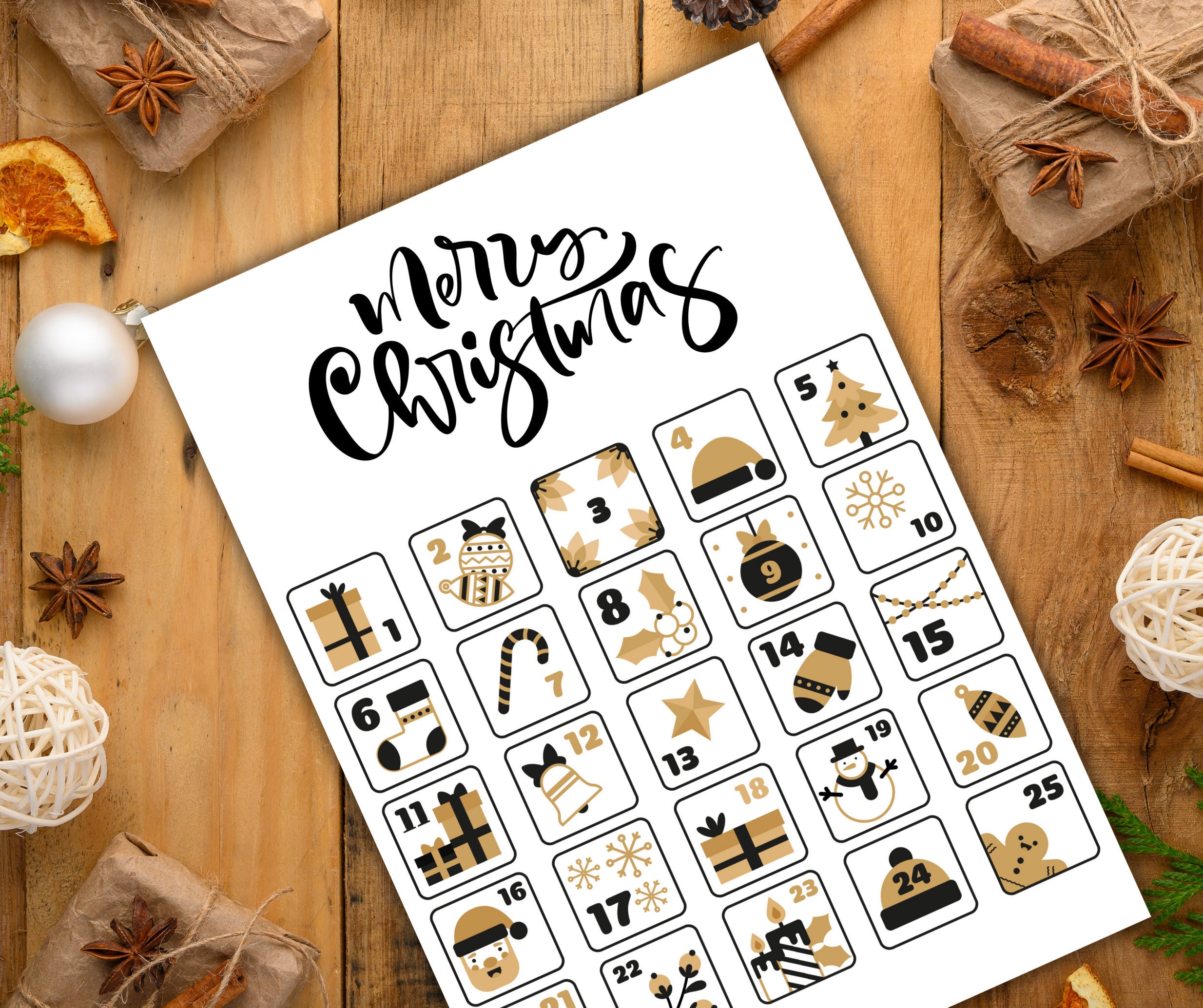 9 Sheets Advent Calendar Printable Bundle, Christmas Label Pack, Advent ...