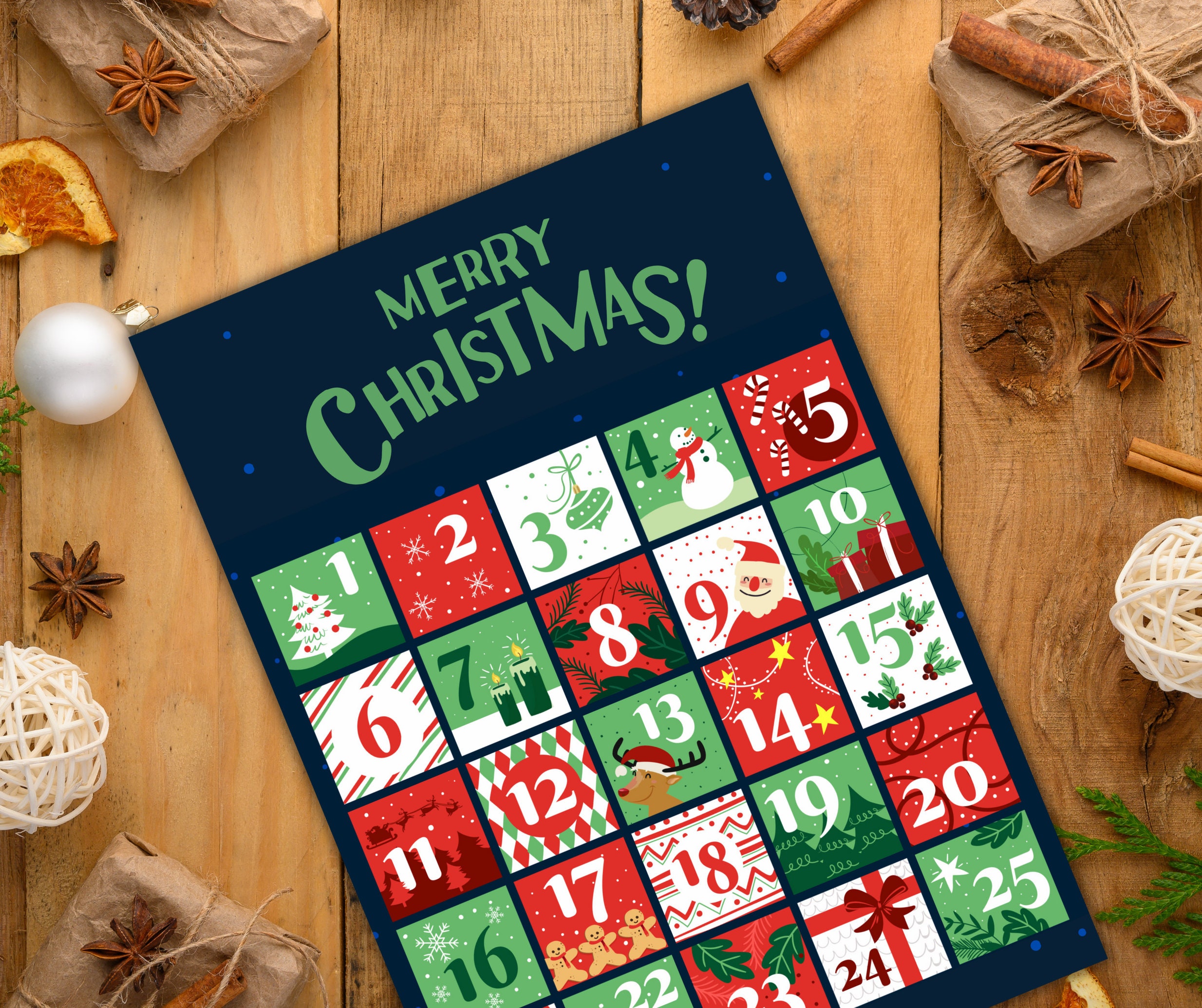 9 Sheets Advent Calendar Printable Bundle, Christmas Label Pack, Advent ...
