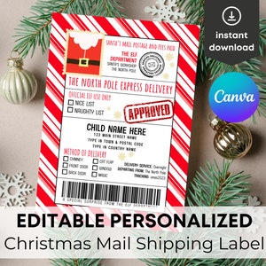Elf Mail Shipping Label Editable, Gift Tag Template Canva, Christmas Stickers Personalized, Elf Gifts, Canva Template Labels, Printable Tags