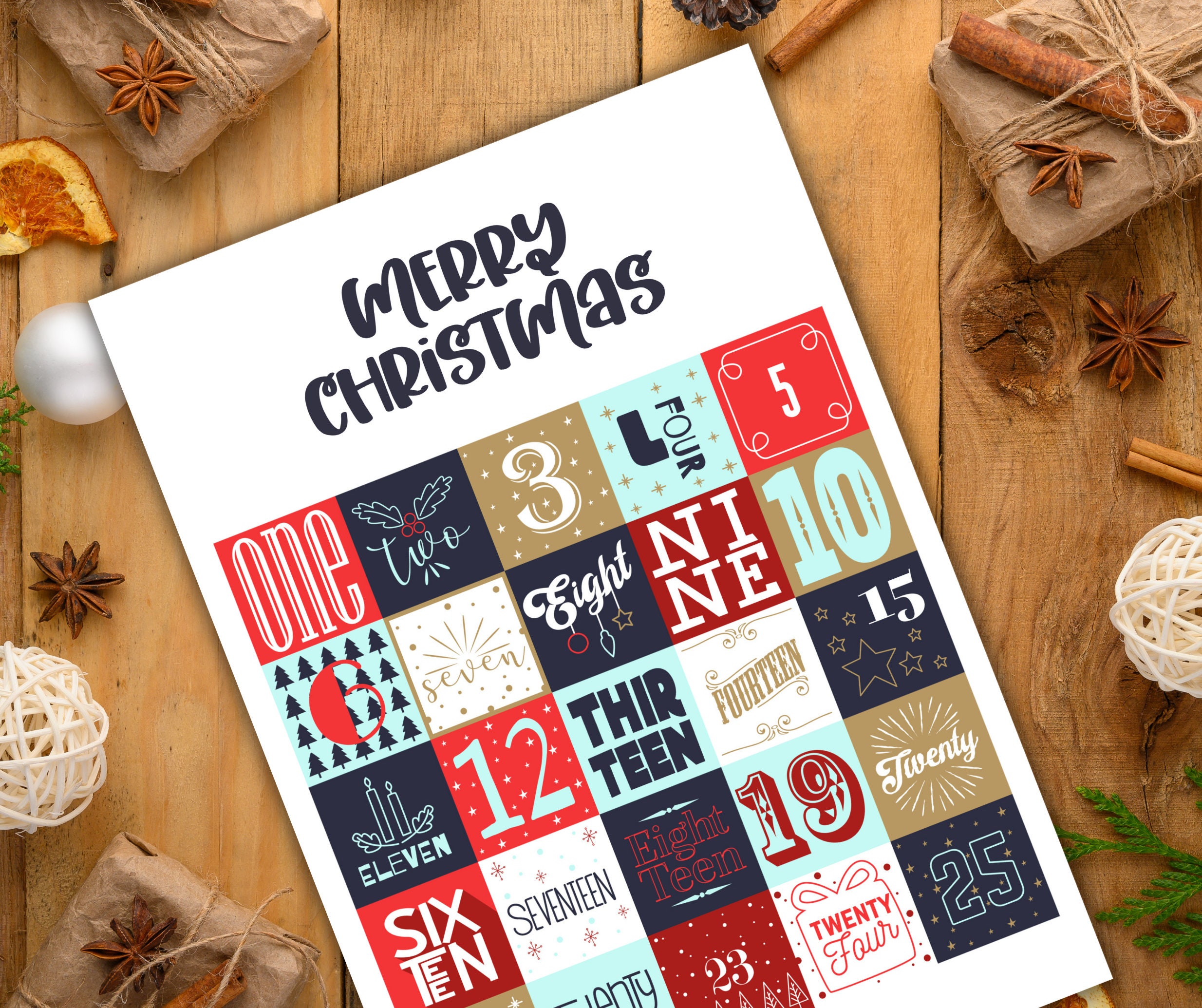 9 Sheets Advent Calendar Printable Bundle, Christmas Label Pack, Advent ...