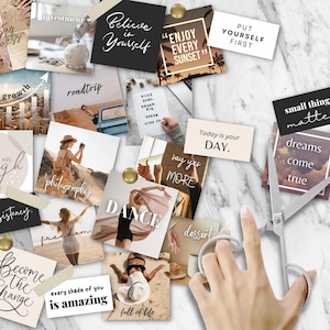 Vision Board Printable 2024, Vision Board Party Kit, Motivationszitate, druckbare Positive Karten, Moodboard, inspirierende Zitate bündeln