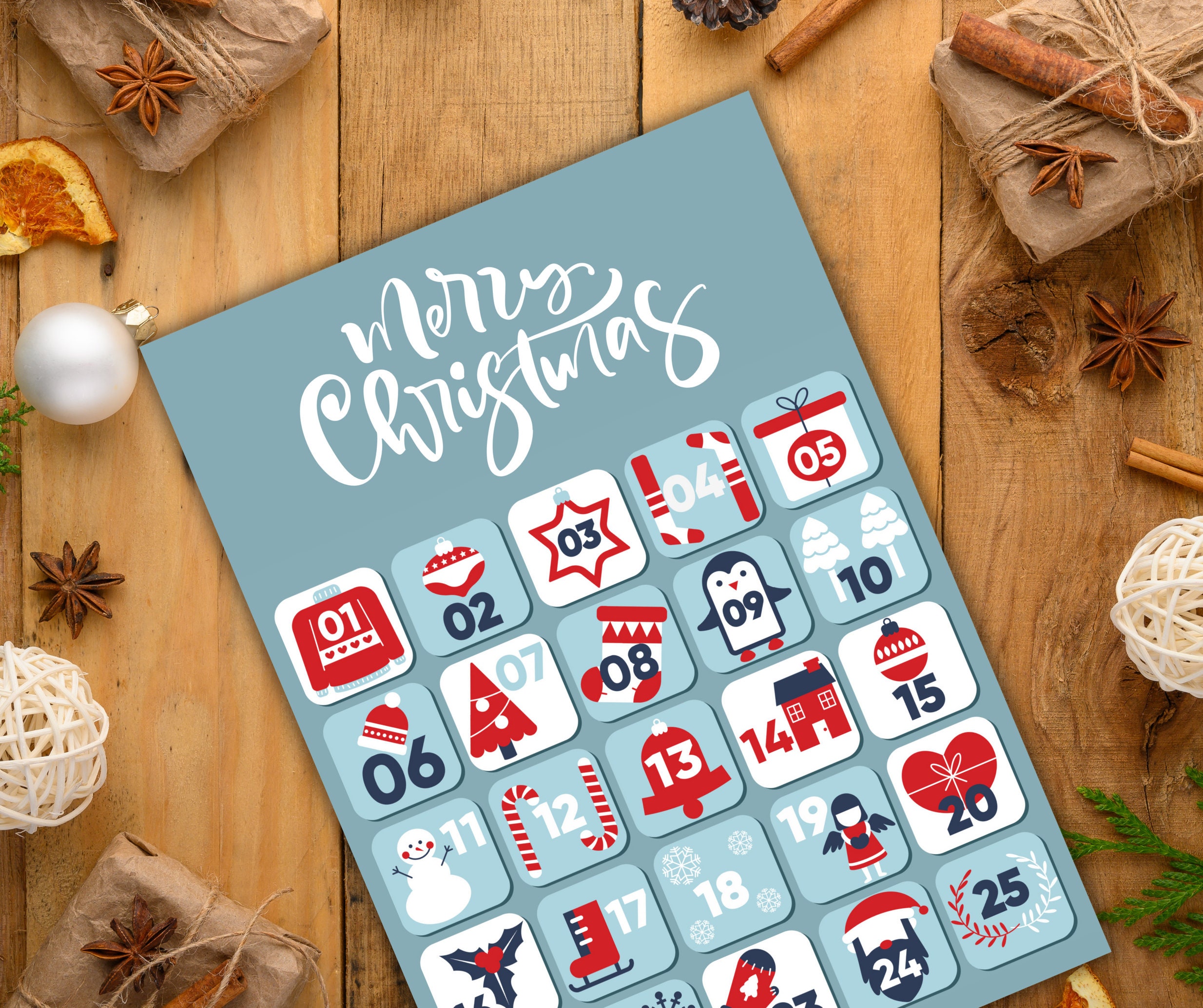 9 Sheets Advent Calendar Printable Bundle, Christmas Label Pack, Advent ...