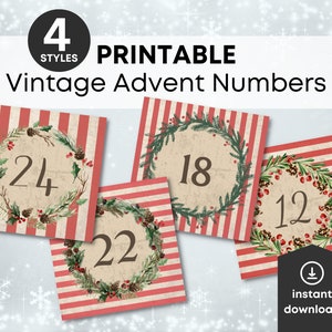 4 Styles Advent Calendar, Christmas Numbers, December Daily, Countdown, Advent Calendar Printable, Advent Numbers, Printable Numbers