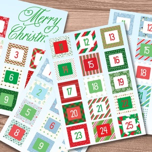 Lot de 2 calendriers de l'Avent imprimables, lot d'étiquettes de Noël, étiquettes de numéros de l'Avent, étiquettes, compte à rebours, téléchargement imprimable, impression des fêtes