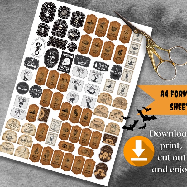 80 Mini Apothecary Potion Labels, Wizard Potion Labels Printables, Printable Miniature Potion Labels, Halloween Potion Bottle Label