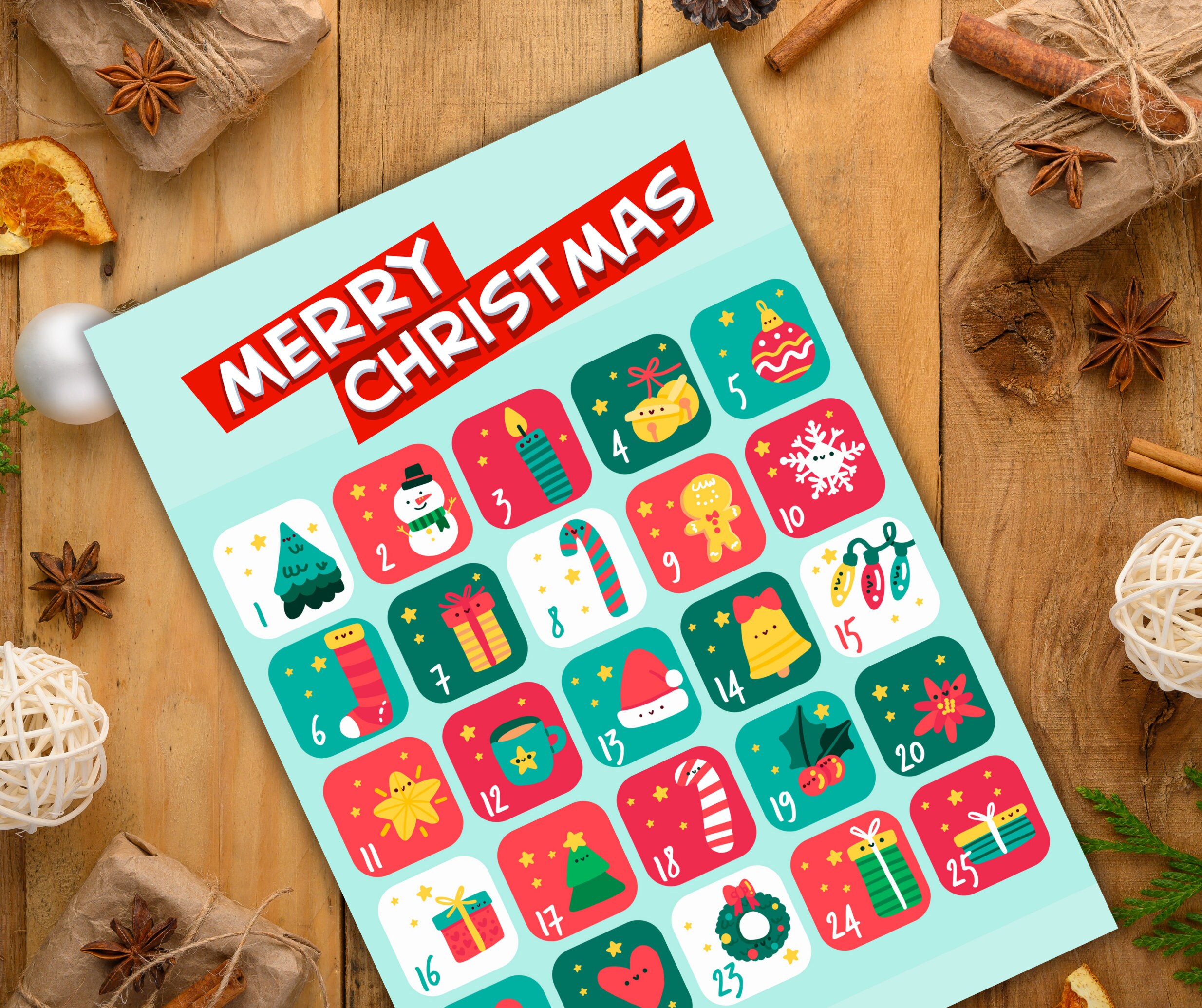 9 Sheets Advent Calendar Printable Bundle, Christmas Label Pack, Advent ...