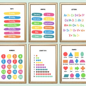 Set of 12 Educational Posters, Homeschool Learning, Preschool Decor Prints, Montessory Gift for Baby Kids,Montessori Toddler Playroom