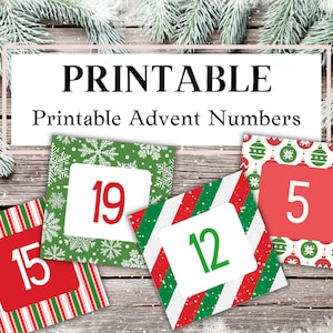 Calendrier de l'avent imprimable, journal indésirable, Avent, numéros de Noël, étiquettes, étiquettes, tous les jours de décembre, compte à rebours, calendrier de l'avent imprimable