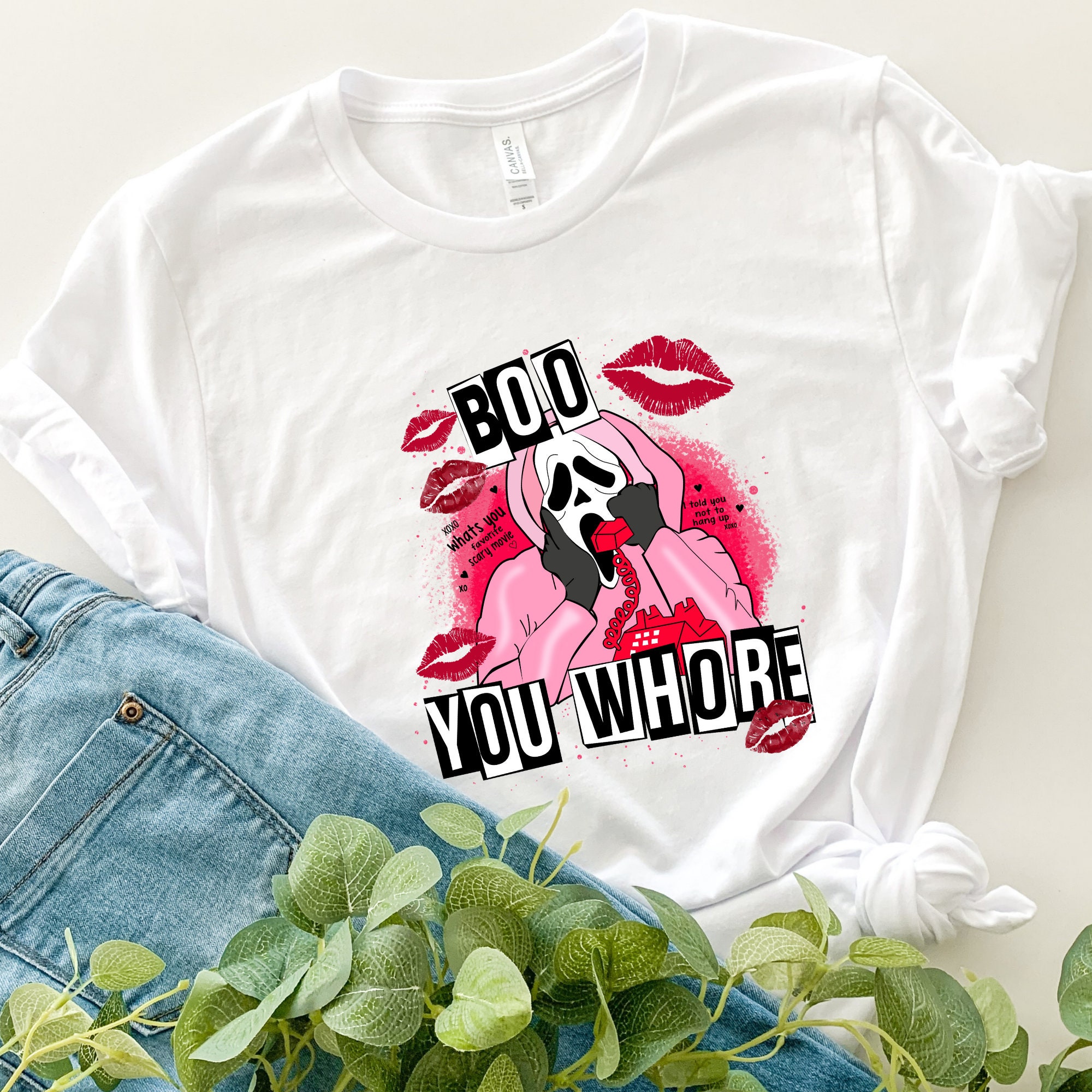 Discover Mean Girls "Boo You Whore" Sweatshirt: Valentine's Horror Movie Design with Spooky Bleached Look