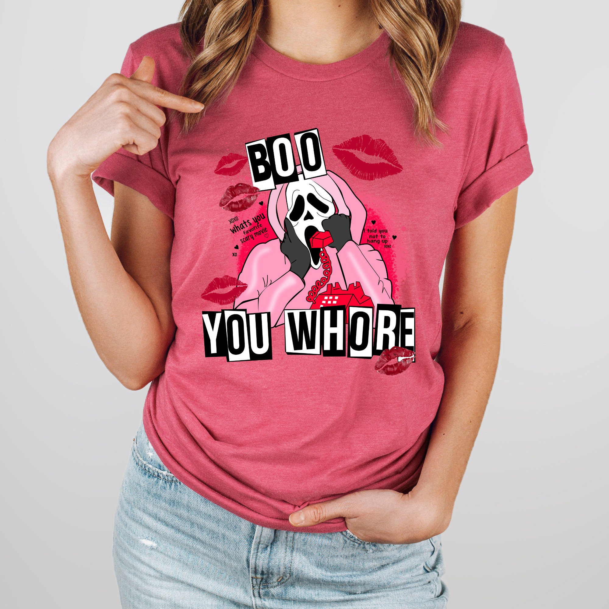 Discover Mean Girls "Boo You Whore" Sweatshirt: Valentine's Horror Movie Design with Spooky Bleached Look
