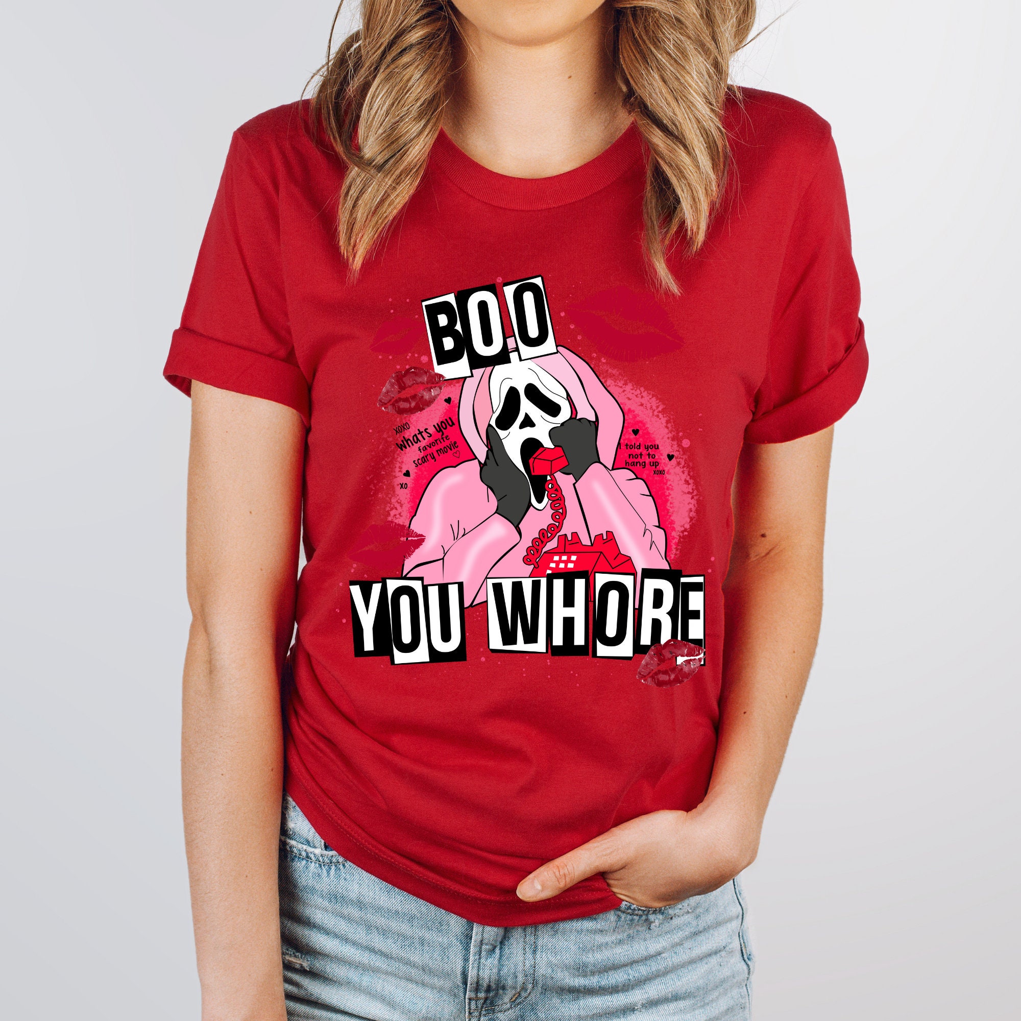 Discover Mean Girls "Boo You Whore" Sweatshirt: Valentine's Horror Movie Design with Spooky Bleached Look