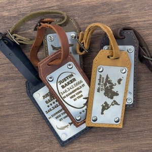 Monogrammed Suitcase Leather Identifiers, Monogrammed Leather Luggage Tag, Personalized Travel Gift, Leather Travel Bag Name Tag
